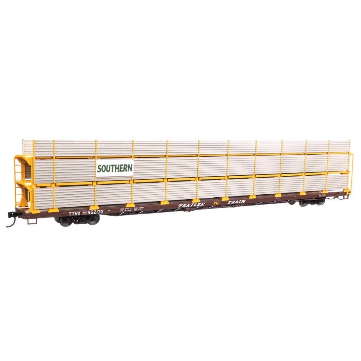 89′ Flatcar w/Tri-Level Shielded Auto Rack - Ready to Run -- Southern 962132, HO, WalthersMainline 8324