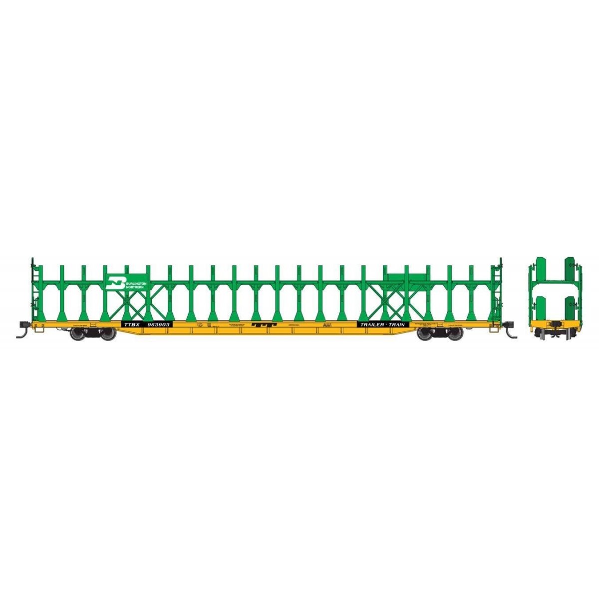 89′ Flatcar w/Bi-Level Open Auto Rack - Ready to Run -- Burlington Northern $963903, HO, WalthersMainline 8029