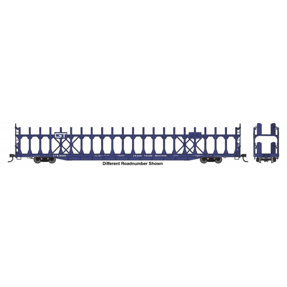 89′ Flatcar w/Bi-Level Open Auto Rack - Ready to Run -- GrandTrunk Western 304225, HO, WalthersMainline 8034