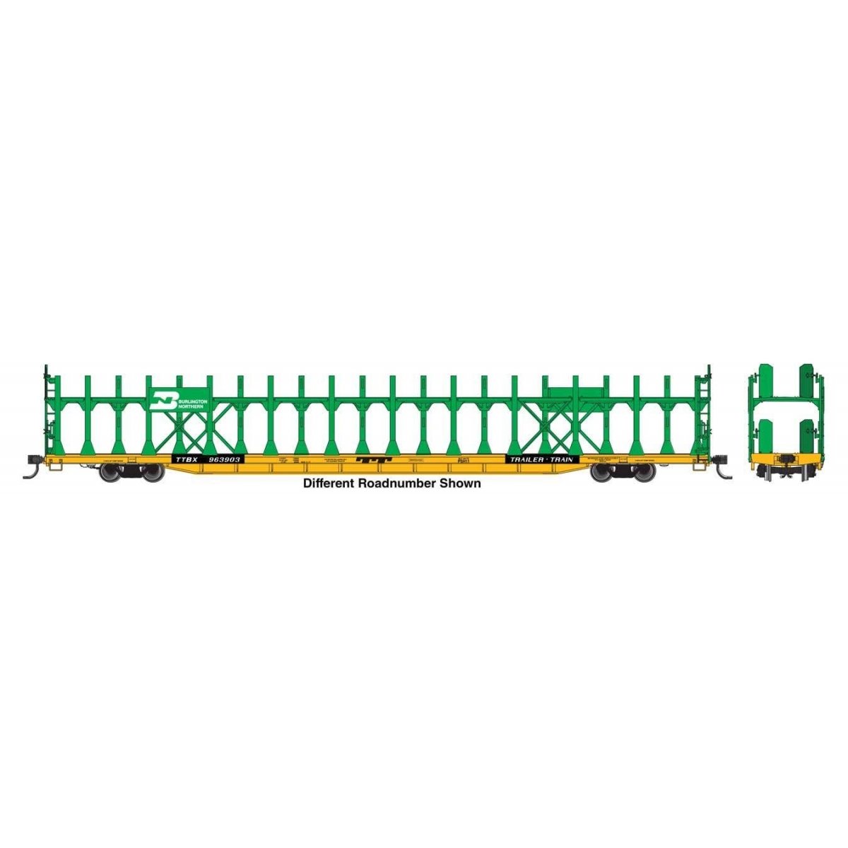 89′ Flatcar w/Bi-Level Open Auto Rack - Ready to Run -- Burlington Northern 963912, HO, WalthersMainline 8031