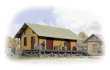 Golden Valley Freight House -- Kit - 8-3/8 x 3-3/8 x 3-1/4′ 20.9 x 8.4 x 8.1cm, HO, Walthers Cornerstone 3533