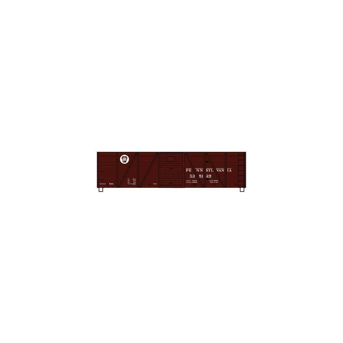 40′ 6-Panel Single-Sheathed Wood Boxcar w/Steel Doors & Ends - Kit -- Pennsylvania Railroad 538129 (Tuscan, Circle Keystone), 