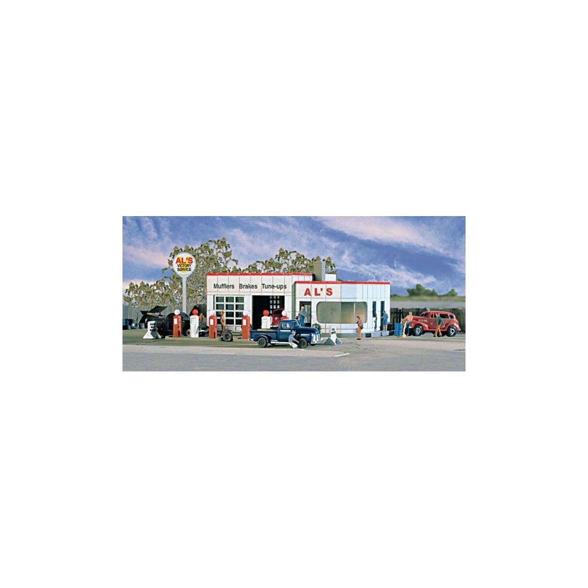 Al`s Victory Service Gas Station -- Kit - 3-1/4 x 2-1/4` 8.1 x 5.6cm, N, Walthers Cornerstone 3243