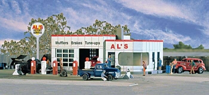 Al`s Victory Service Gas Station -- Kit - 3-1/4 x 2-1/4` 8.1 x 5.6cm, N, Walthers Cornerstone 3243