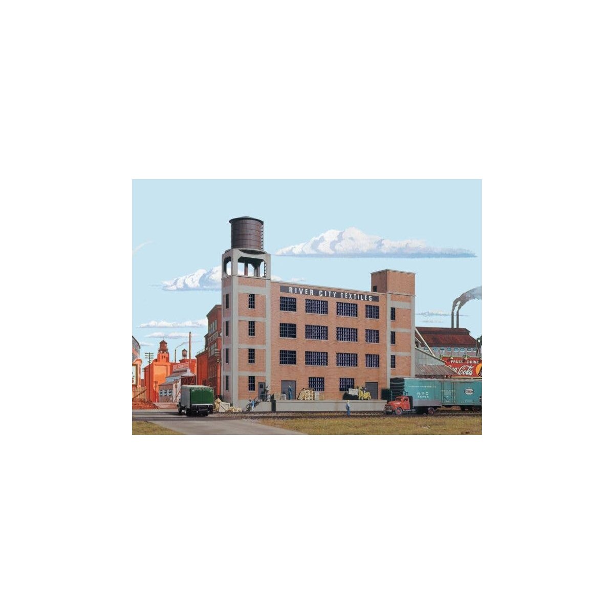 River City Textiles Background Building -- Kit - 12-7/8 x 2-3/8 x 11-1/8′ 32.1 x 5.9 x 27.8, HO, Walthers Cornerstone 3178