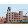 River City Textiles Background Building -- Kit - 12-7/8 x 2-3/8 x 11-1/8′ 32.1 x 5.9 x 27.8, HO, Walthers Cornerstone 3178