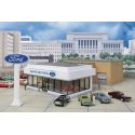 Wayne Bros. Ford Dealership -- Kit - 8-7/8 x 12-1/8 x 3-7/8′ 22.5 x 30 x 9.8cm, HO, Walthers Cornerstone 3483