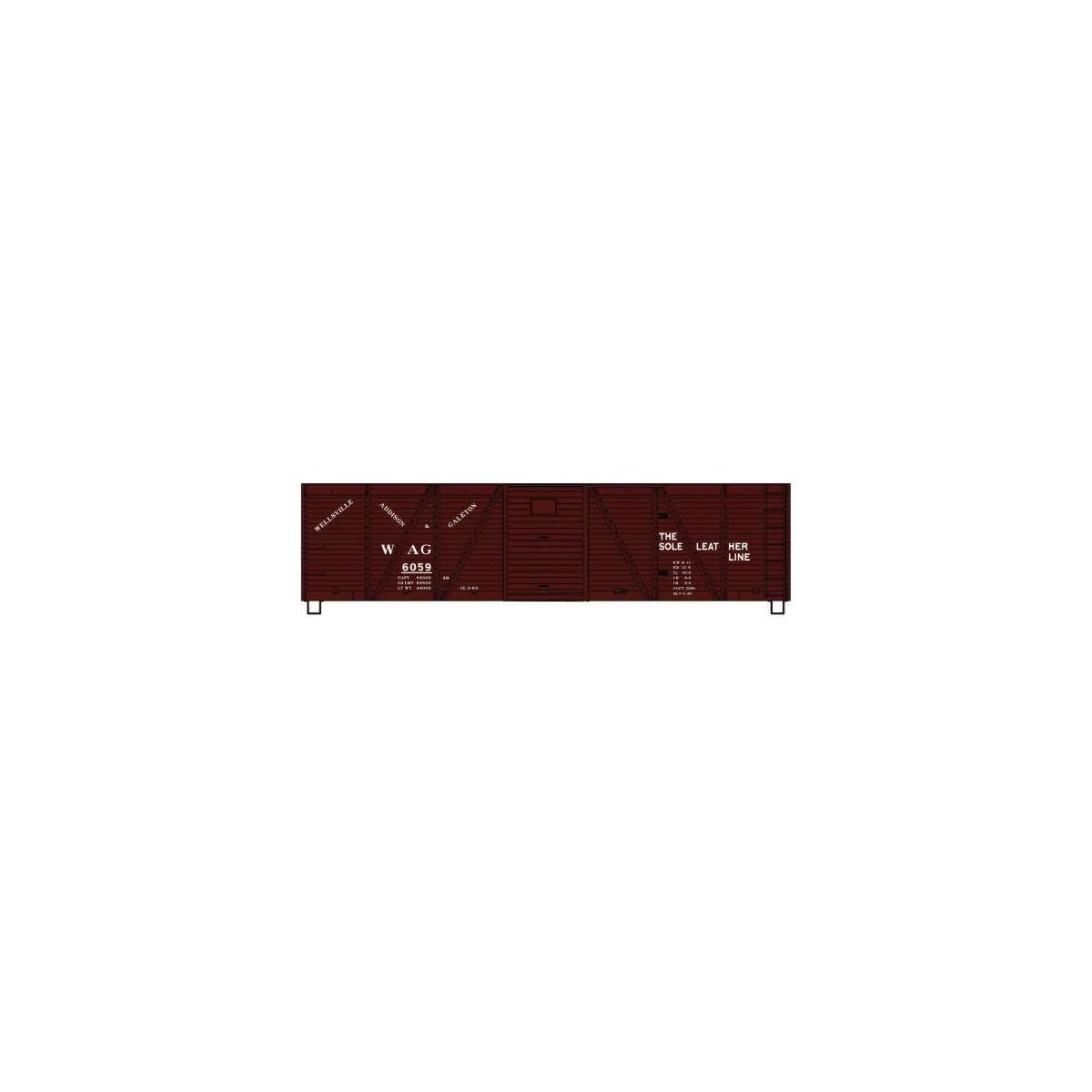 40′ 6-Panel Single-Sheathed Wood Boxcar w/Steel Doors & Ends - Kit -- Wellsville, Addison & Galeton 6059 (Boxcar Red), HO, Acc