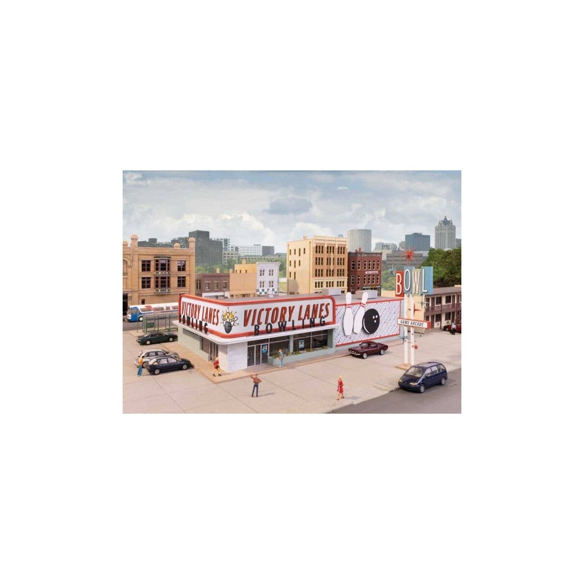 Vintage Bowling Alley -- Kit - 12-3/8 x 7-7/16 x 3′ 31.4 x 18.8 x 7.6cm, HO, Walthers Cornerstone 4118