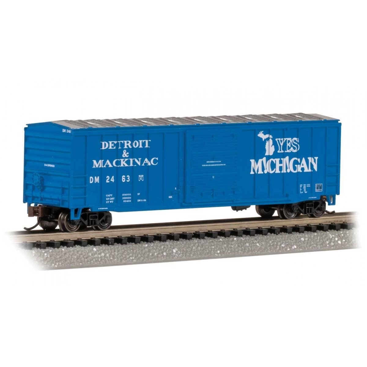 ACF 50`6` Outside-Braced Sliding-Door Boxcar - Ready to Run - Silver Series -- Detroit & Mackinac 2463 (blue, white Yes Michigan