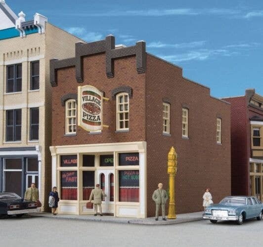 Village Pizza -- Kit - 3-1/8 x 5-1/2 x 4-3/4′ 7.9 x 13.9 x 12cm, HO, Walthers Cornerstone 3469