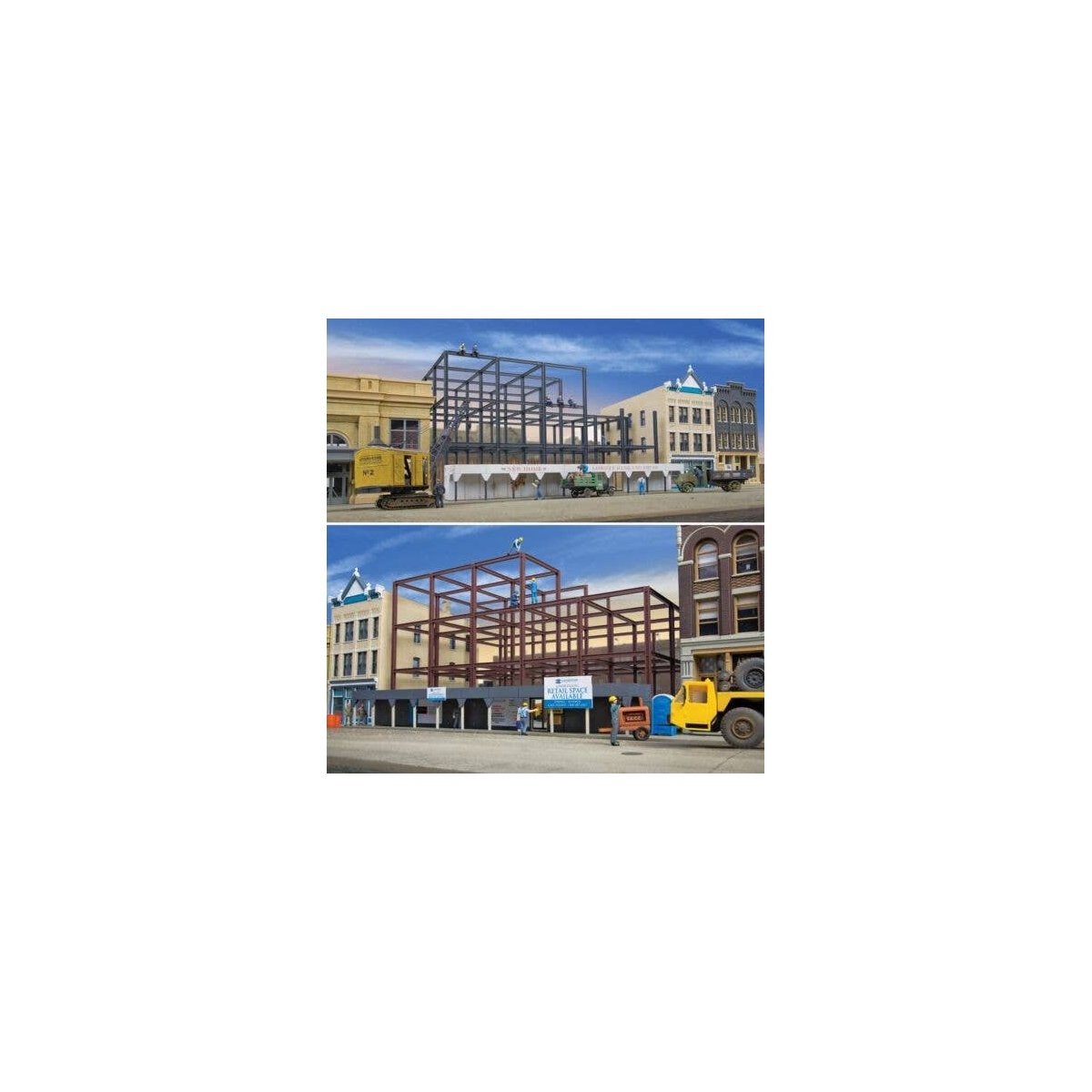 Skyscraper Construction Site -- Kit - 8-5/8 x 10-9/16 x 5-3/4′ 21.9 x 26.8 x 14.6cm, HO, Walthers Cornerstone 3761