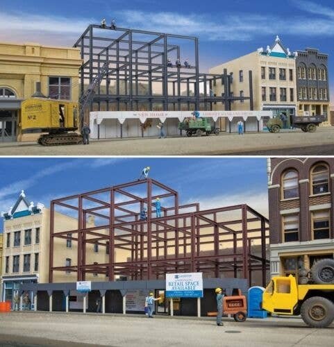 Skyscraper Construction Site -- Kit - 8-5/8 x 10-9/16 x 5-3/4′ 21.9 x 26.8 x 14.6cm, HO, Walthers Cornerstone 3761
