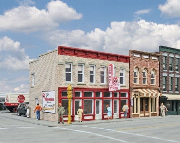 Jim`s Red Owl -- Kit - 4-1/4 x 3-5/8 x 3-3/8` 10.8 x 9.2 x 8.6cm, HO, Walthers Cornerstone 3472