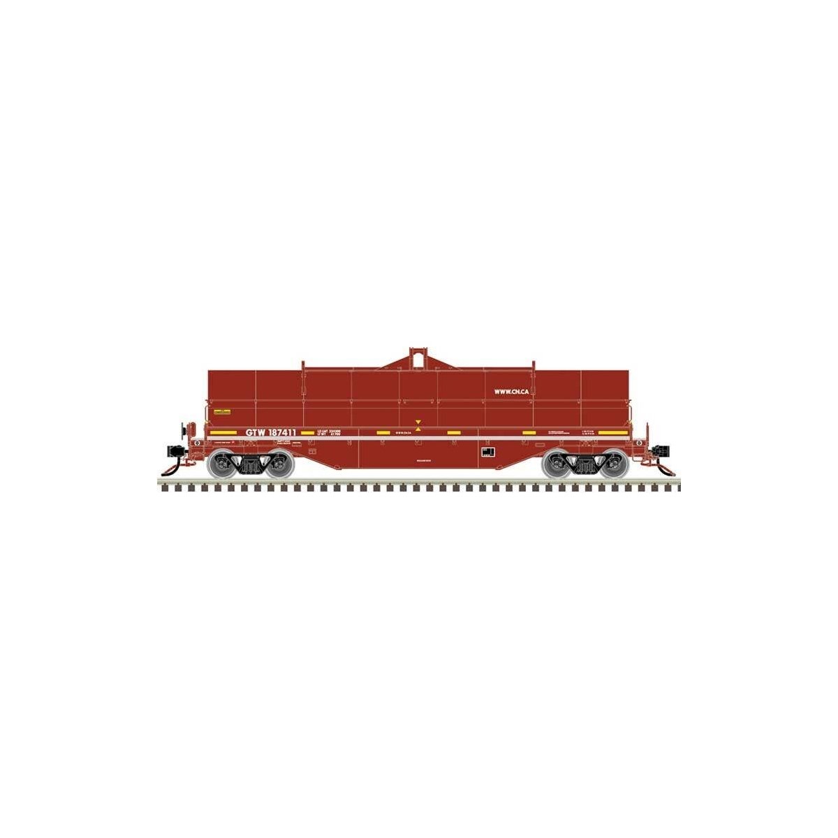 42′ Coil Steel Car with Fishbelly Side Sill - Ready to Run - Master(R) -- Grand Trunk Western 187411 (Boxcar Red, white, yello