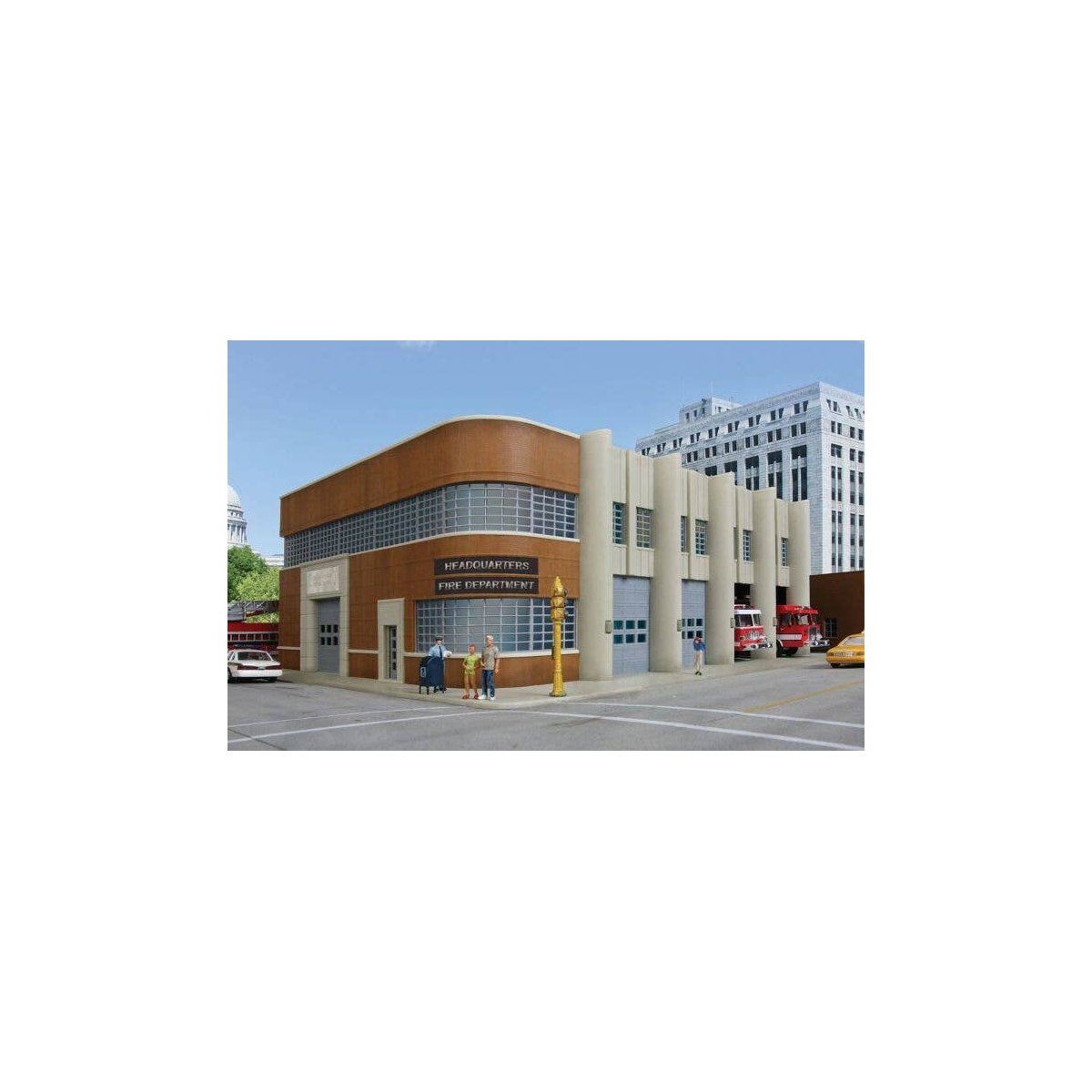 Fire Department Headquarters -- Kit - 9-1/8 x 11-13/16 x 5-5/8′ 23.5 x 30 x 14.3cm, HO, Walthers Cornerstone 3765