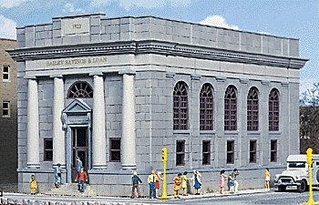 Bailey Savings and Loan -- Kit - 10-1/8 x 5-15/16 x 5-1/2′ 25.7 x 15 x 13.9cm, HO, Walthers Cornerstone 3031