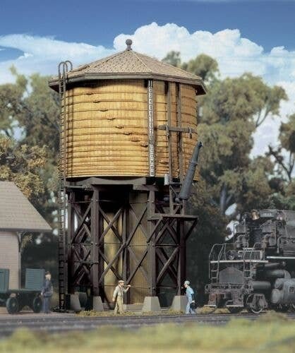 Wood Water Tank - Built-ups -- Assembled - Yellow Ochre - 3-1/2 x 3-7/8 x 6-5/8′ 8.7 x 9.6 , HO, Walthers Cornerstone 2813