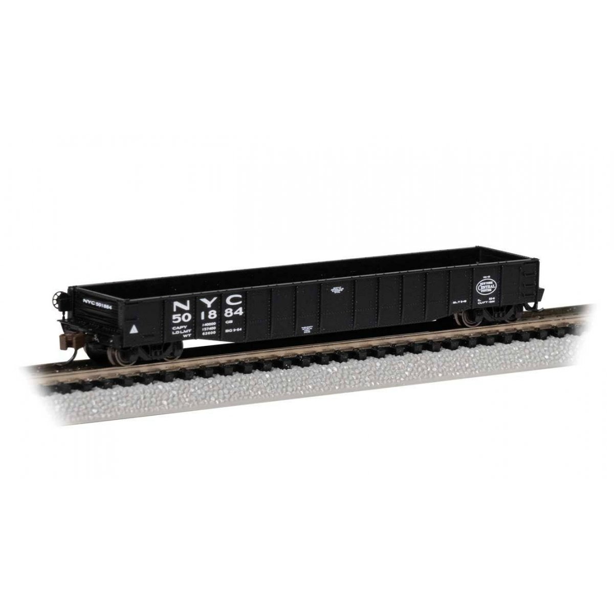 52`6` Drop-End Gondola - Ready to Run -- New York Central 501884 (black, white, Lines Logo), N, Bachmann Industries 73972