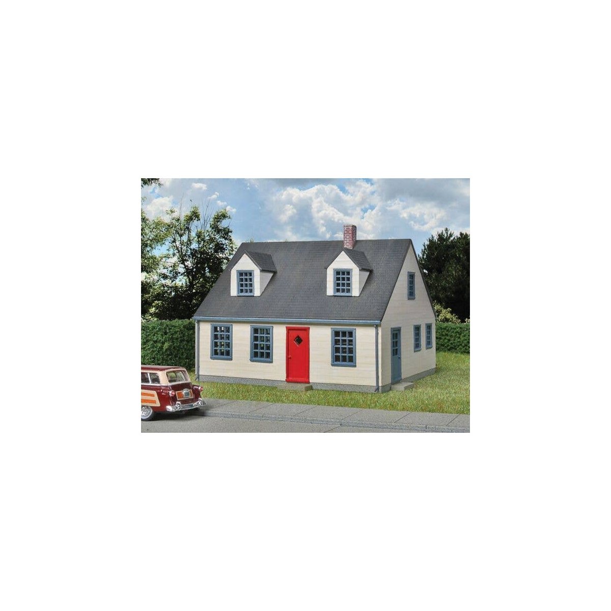 Cape Cod House -- Kit - 4-1/4 x 3-5/8 x 3′ 10.7 x 9.2 x 7.6cm, HO, Walthers Cornerstone 3776