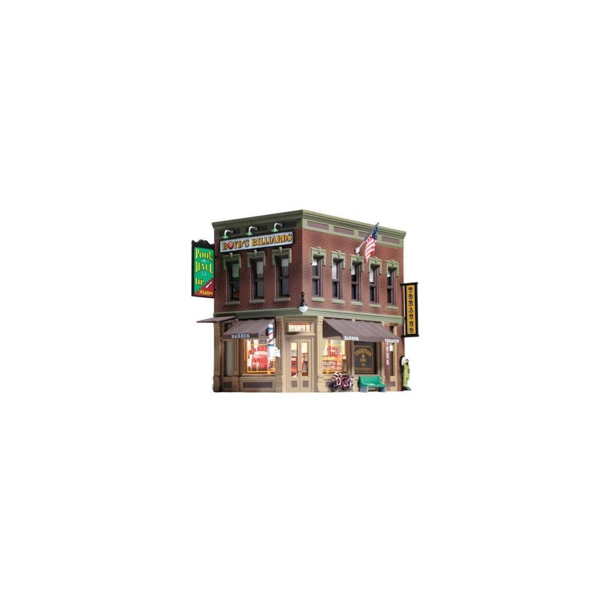 Corner Emporium - Built-&-Ready Landmark Structures(R) -- Assembled - 4-3/16 x 2-3/4′ 10.6 x 7c, HO, Woodland Scenics 5024