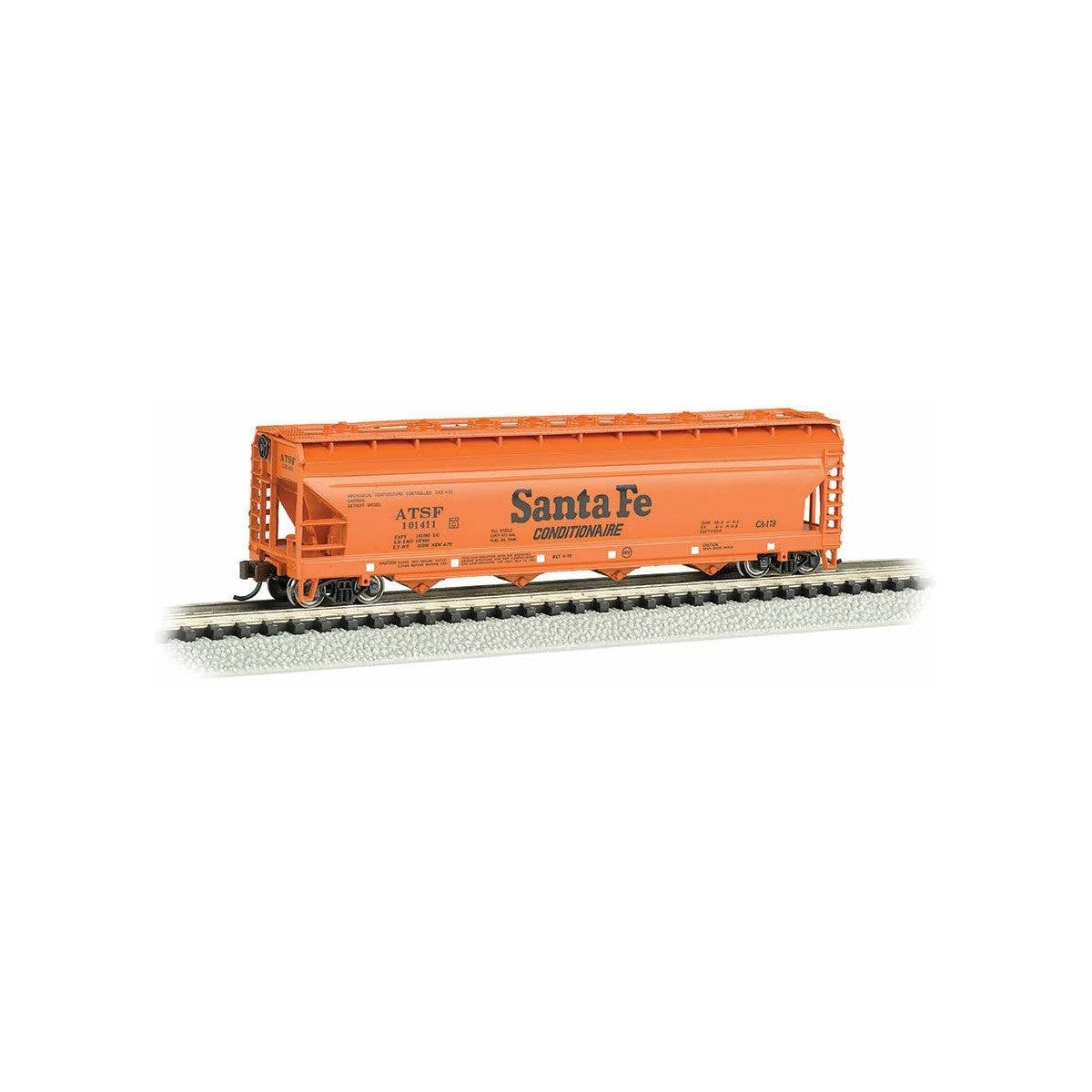 56′ 4-Bay Center-Flow Hopper - Ready to Run - Silver Series(R) -- Atchison, Topeka & Santa Fe 101414 (orange), N, Bachmann Ind