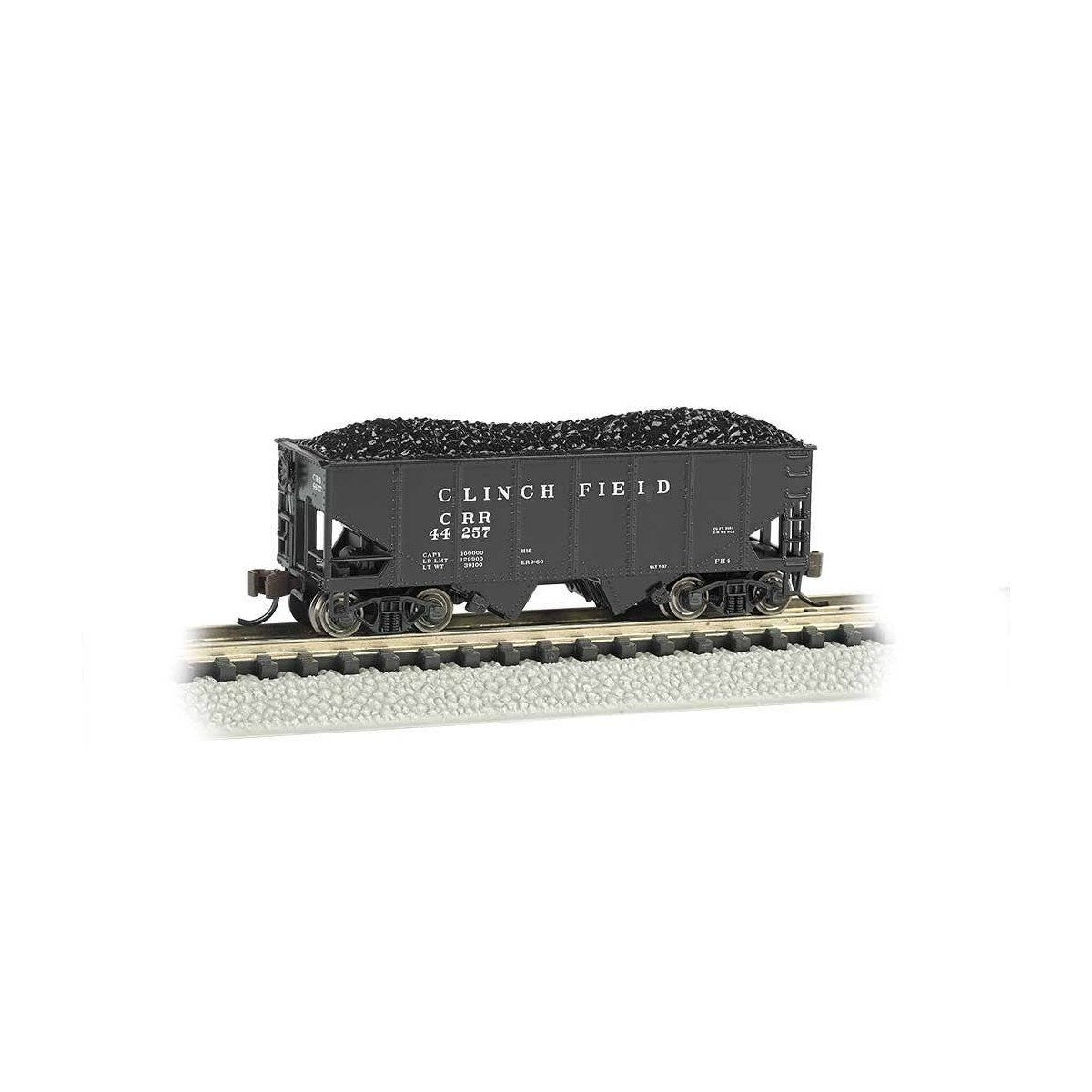USRA 55-Ton 2-Bay Open Hopper w/Load - Ready to Run - Silver Series(R) -- Clinchfield 44257 (black), N, Bachmann Industries 1955