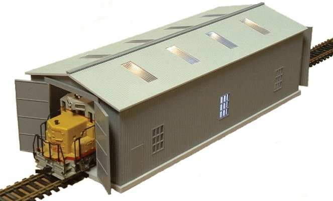 Run-Through Locomotive Maintenance Shed w/Lights & Welding Effects -- Kit - 5-1/8 x, N, Railtown Model Railroad Suppli 3912