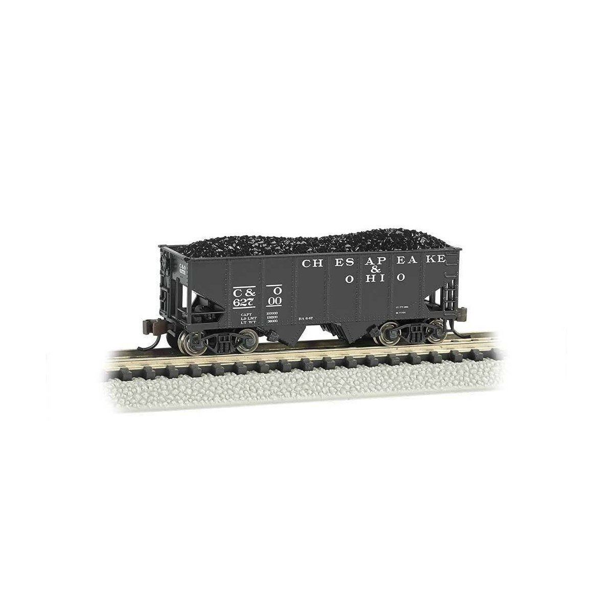 USRA 55-Ton 2-Bay Open Hopper w/Load - Ready to Run - Silver Series(R) -- Chesapeake & Ohio (black), N, Bachmann Industries 1955