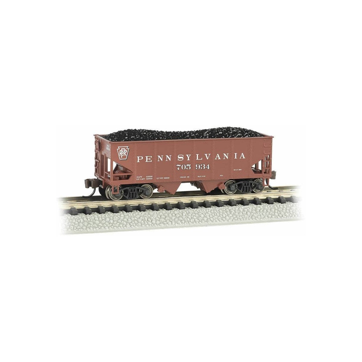 USRA 55-Ton 2-Bay Open Hopper w/Load - Ready to Run - Silver Series(R) -- Pennsylvania Railroad 705934 (Tuscan), N, Bachmann Ind