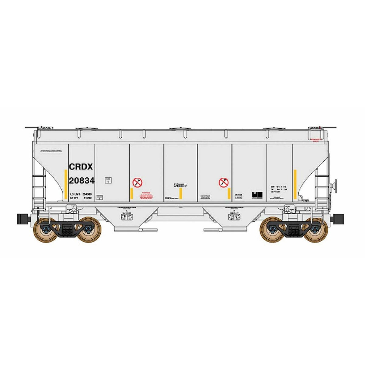 Trinity 3281 2-Bay Covered Hopper - Ready to Run -- Chicago Rail Leasing CRDX (gray, yellow Conspicuity Markings), N, Intermount