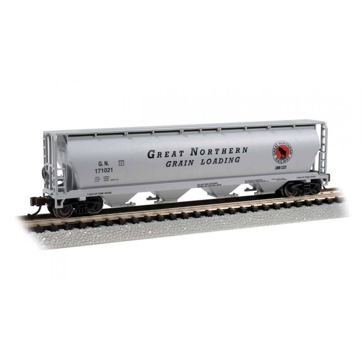 Canadian Cylindrical 4-Bay Grain Hopper - Ready to Run - Silver Series(R) -- Great Northern 171021 (gray, red Rocky Logo), N, Ba