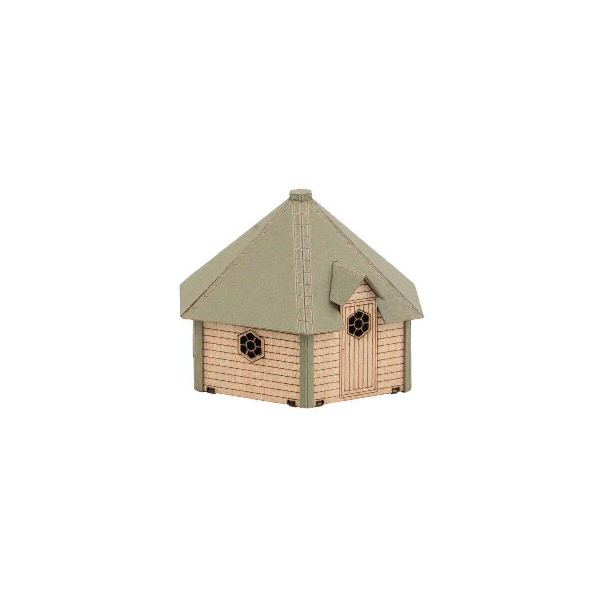 Hexagonal Garden Sauna -- Laser-Cut Wood Kit - 2-3/16 x 1-15/16 x 1-1/2′ 5.6 x 4.9 x 3.9cm, HO, Faller Gmbh 180310