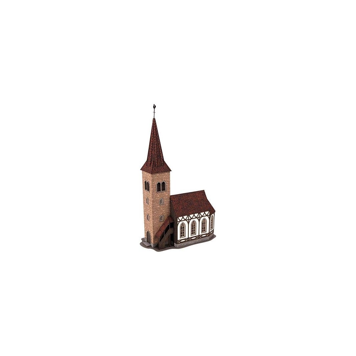 Church St. George with Bell Sound Unit -- Laser-Cut Kit - 6-7/16 x 3-7/16 x 9-15/16′ 16.4 x 8.8 , HO, Noch Gmbh & Co 66906