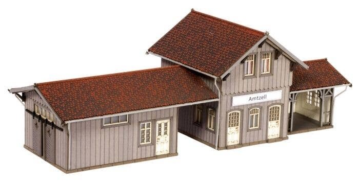 Amtzell Train Station -- Laser-Cut Card Kit - 8-5/8 x 3-3/ x 3-1/8′ 21.9 x 8.6 x 8cm, HO, Noch Gmbh & Co 66001