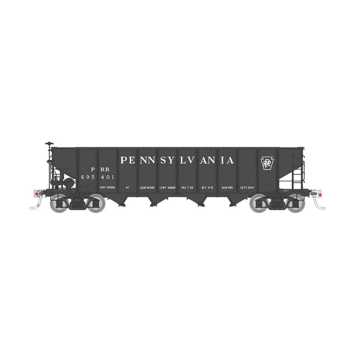 Class H21A 4-Bay Hopper 6-Pack - Ready to Run -- Pennsylvania Railroad Set 1 (black, Plain Keystone), HO, Rapido Trains Inc 1780