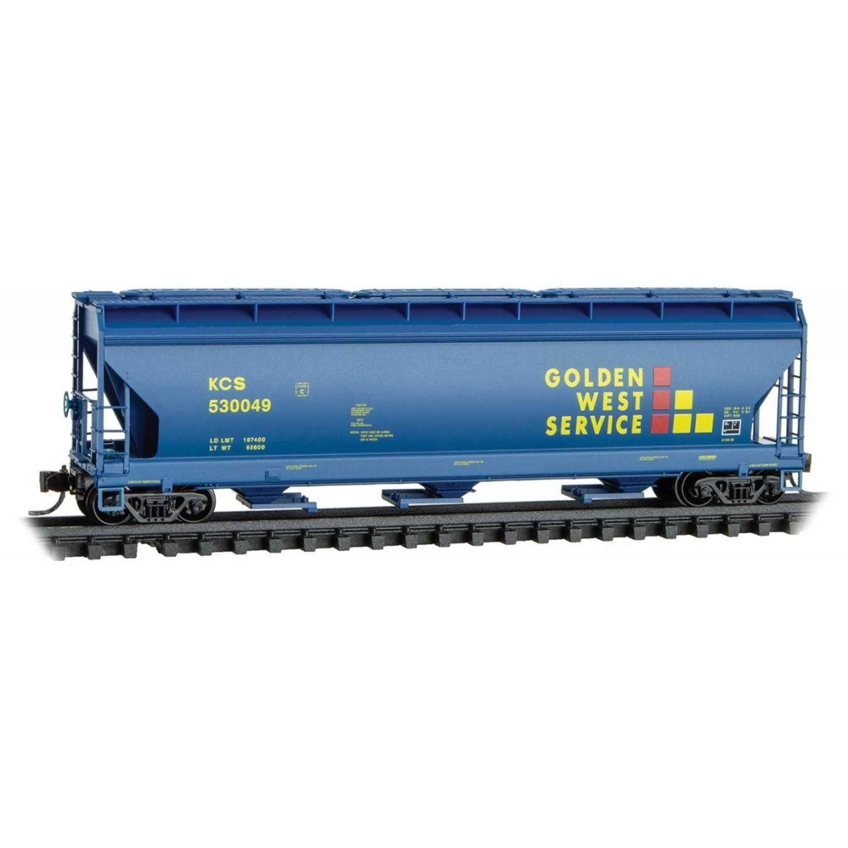 ACF 3-Bay Center Flow Covered Hopper with Elongated Hatches - Ready to Run -- Kansas City Southern 530049 (Ex-Golden West, blue,