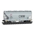 ACF 39′ 2-Bay Center-Flow Covered Hopper - Round Hatches - Ready to Run -- Chicago & North Western 437016 (gray, large CNW), N