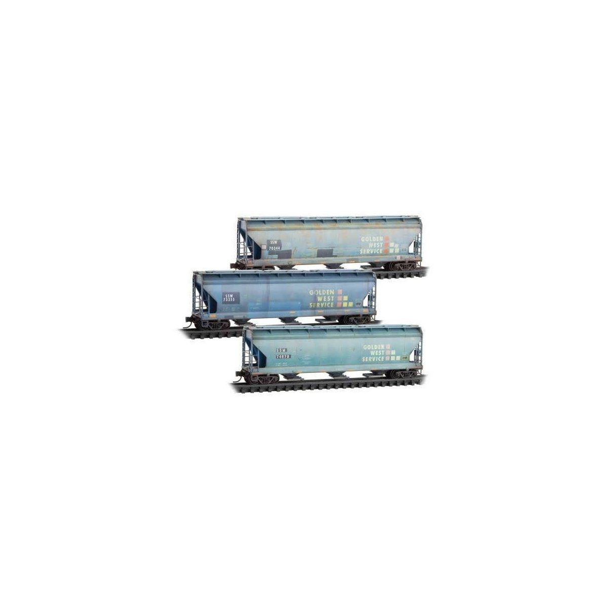 ACF 3-Bay Center Flow Covered Hopper w/Elongated Hatches 3-Pack - Ready to Run -- Cotton Belt SSW 70344, 73355, 74679 (Weathered