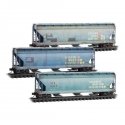 ACF 3-Bay Center Flow Covered Hopper w/Elongated Hatches 3-Pack - Ready to Run -- Cotton Belt SSW 70344, 73355, 74679 (Weathered
