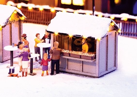 Christmas Market Stall w/Led Lights - Kit -- 1-1/2 x 1-1/16 x 1-5/16′ 3.8 x 2.7 x 3.4cm, HO, Noch Gmbh & Co 65610