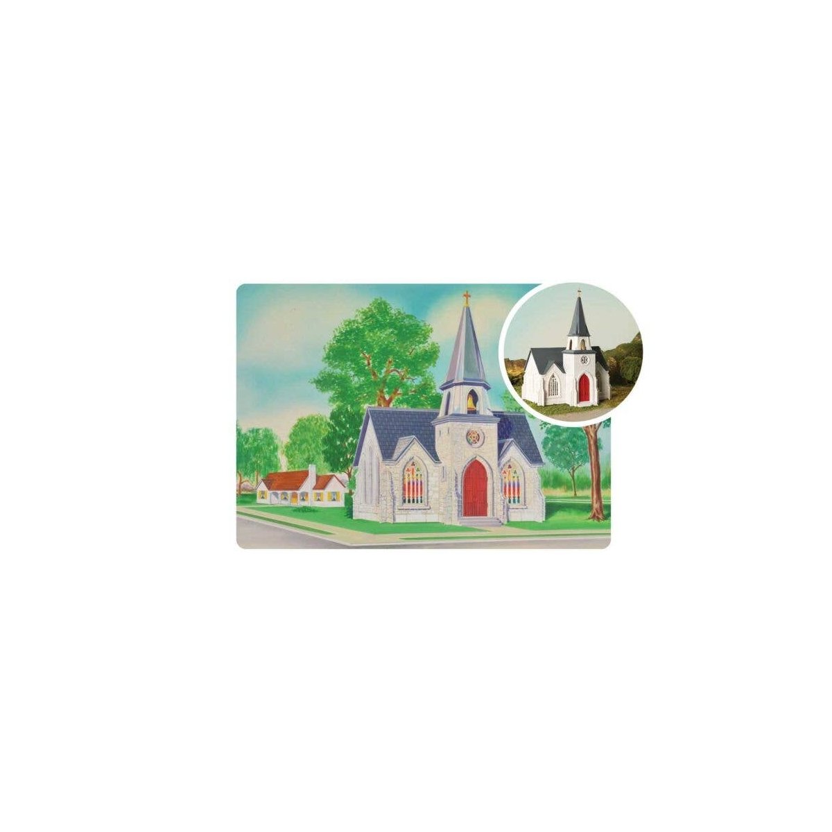 75th Anniversary Cathedral - Plasticville U.S.A.(R) -- Kit - 75th Anniversary Packaging, O, Bachmann Industries 45630