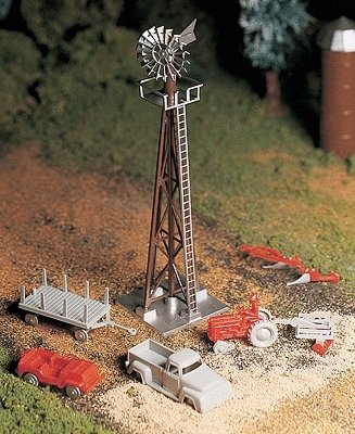Plasticville U.S.A.(R) Classic Kits -- Windmill w/Farm Machinery, O, Bachmann Industries 45603