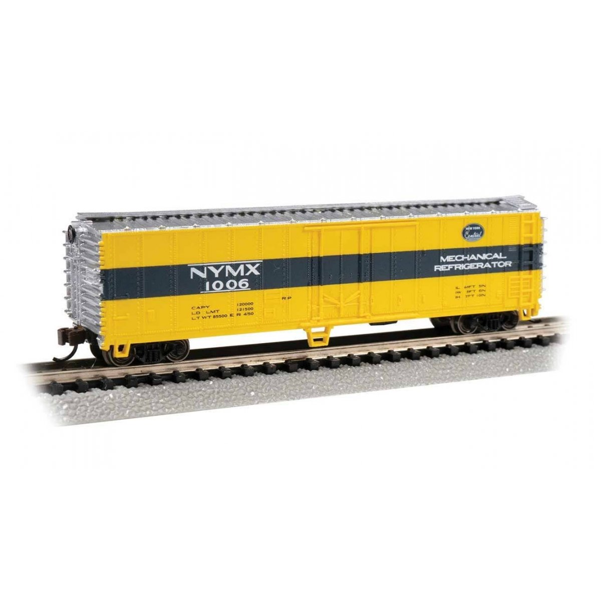 50′ Steel Mechanical Reefer - Ready to Run - Silver Series(R) -- New York Central 1006 (yellow, blue), N, Bachmann Industries 