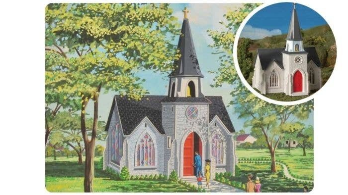 75th Anniversary Cathedral - Plasticville U.S.A.(R) -- Kit - 75th Anniversary Packaging, HO, Bachmann Industries 45195