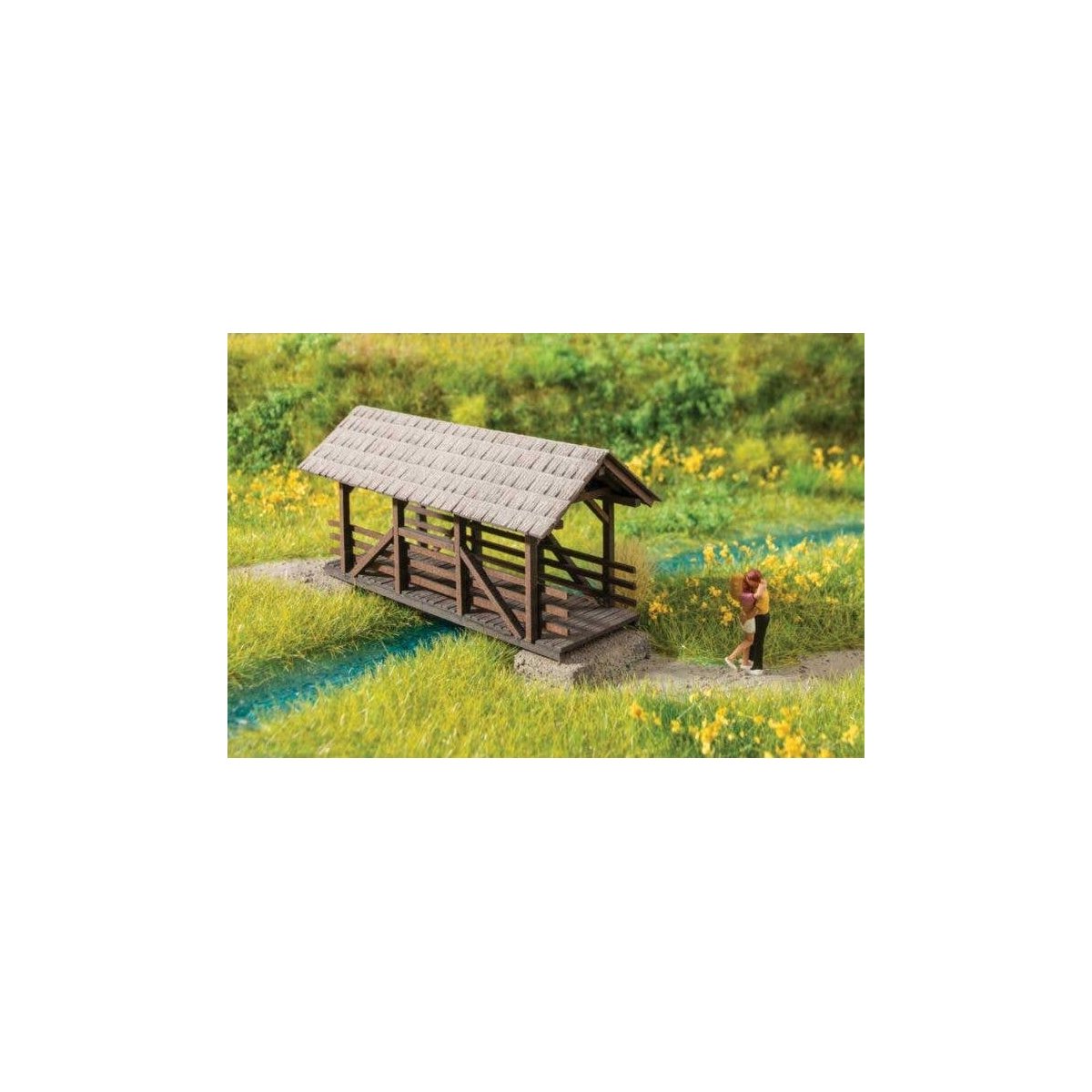 Covered Pedestrian Bridge - Laser-Cut Minis -- Laser-Cut Kit - 3-1/8 x 1-3/8 x 1-1/2′ 7.9 x 3.5 x, HO, Noch Gmbh & Co 14372