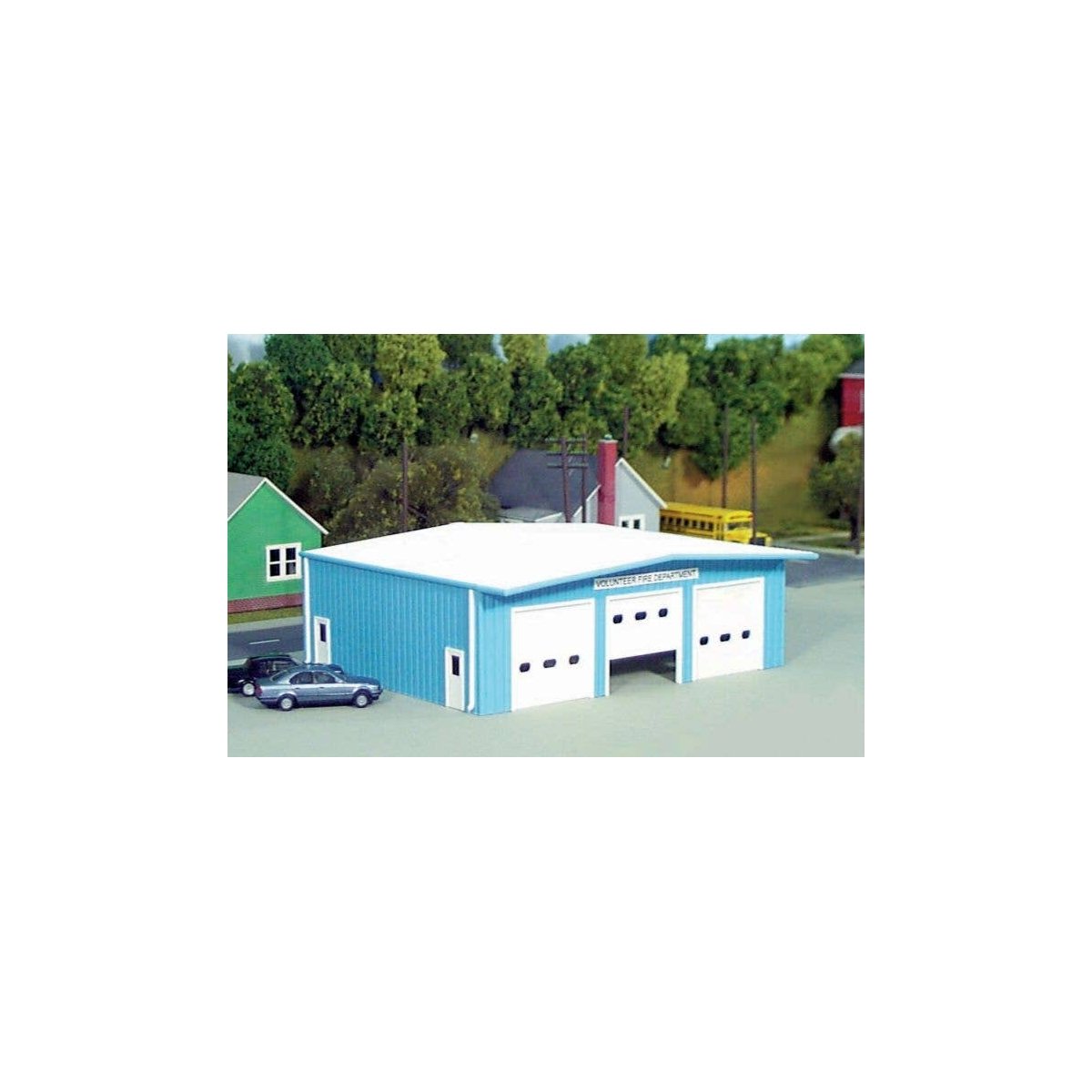 Fire Station -- Kit (blue) - 7 x 5-1/2′ 17.5 x 12.5cm, HO, Pikestuff 19