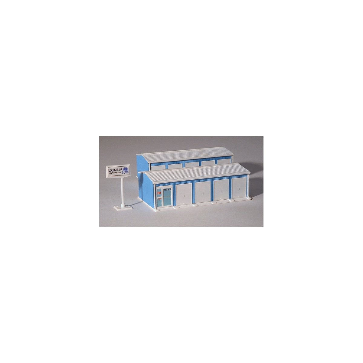 Two-Unit Self-Storage Facility - Kit - Approximately 2 x 5-3/4′ 5.1 x 14.6 -- Med, HO, Railtown Model Railroad Suppli 2901