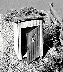 `One Holer` Outhouse Kit pkg(2) -- Standard Type w/Flat Roof Crescent Moon on Positionable Door, HO, B.T.S. 23004