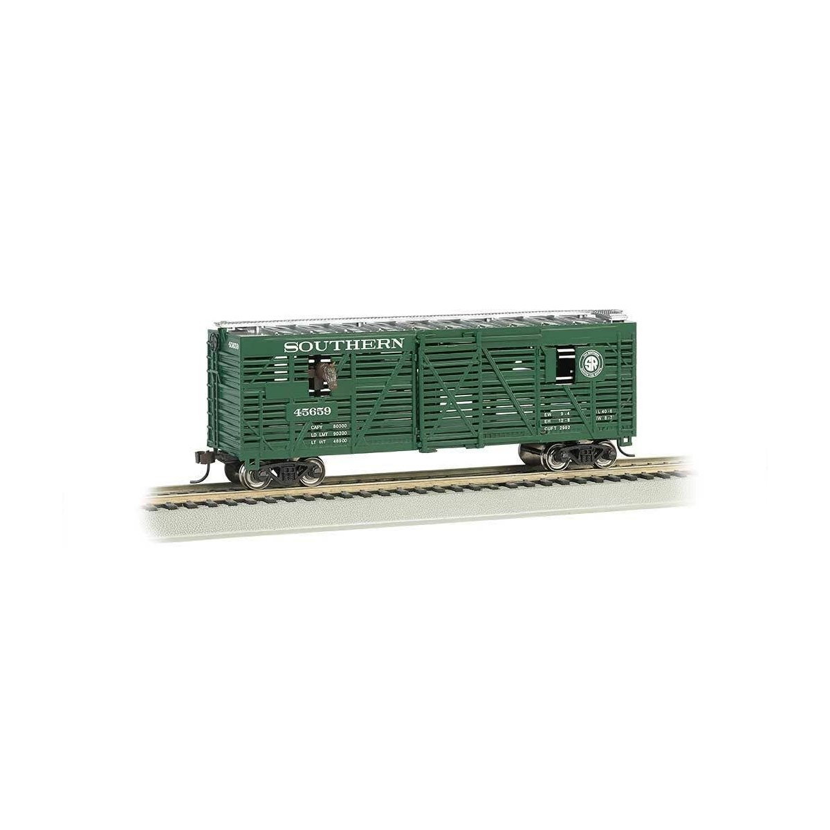 40′ Animated Stock Car with Horses - Ready-to-Run -- Southern Railway 45659 (green), HO, Bachmann Industries 19702